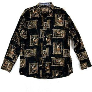 Bit & Bridal Outfitters Mens Shirt Black Button‎ Down Deer Print Hunting Medium